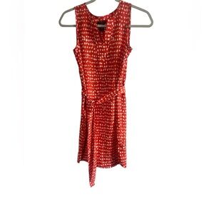 Ann Taylor Red and White Sleeveless Midi Dress with Tie Waist